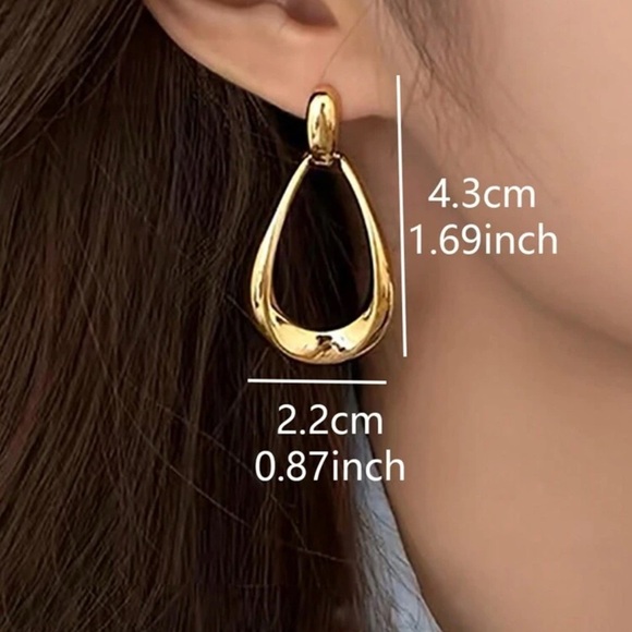 Gold Teardrop Drop Stud Earrings - Picture 3 of 3